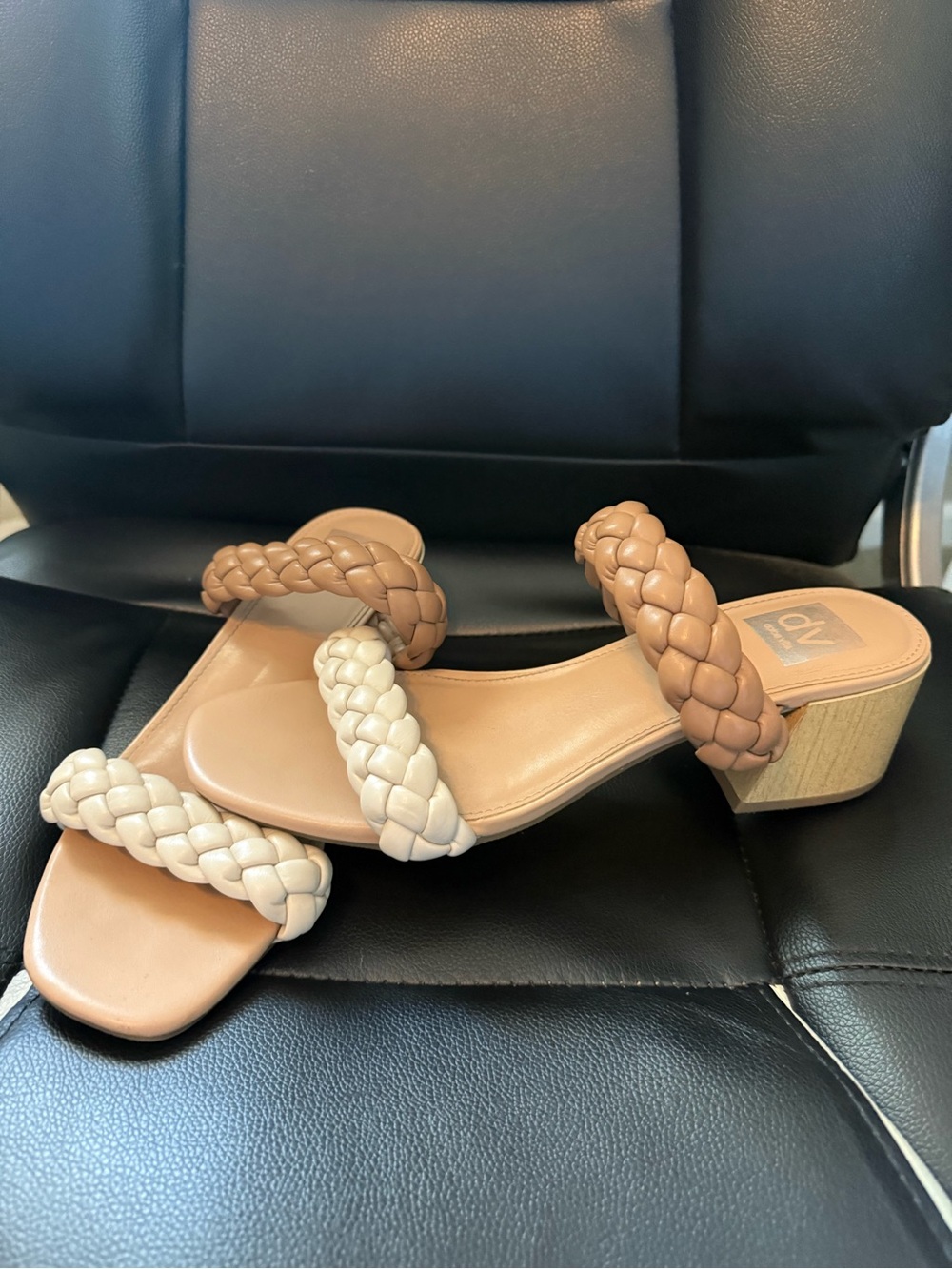 Braided Strap Block Heel Sandals - Beige & Tan